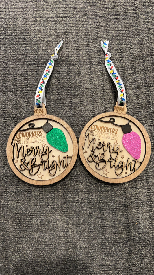 Cowoker merry & bright ornament