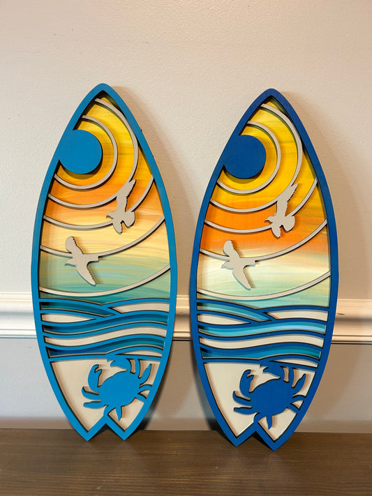 Crab sunset surfboard