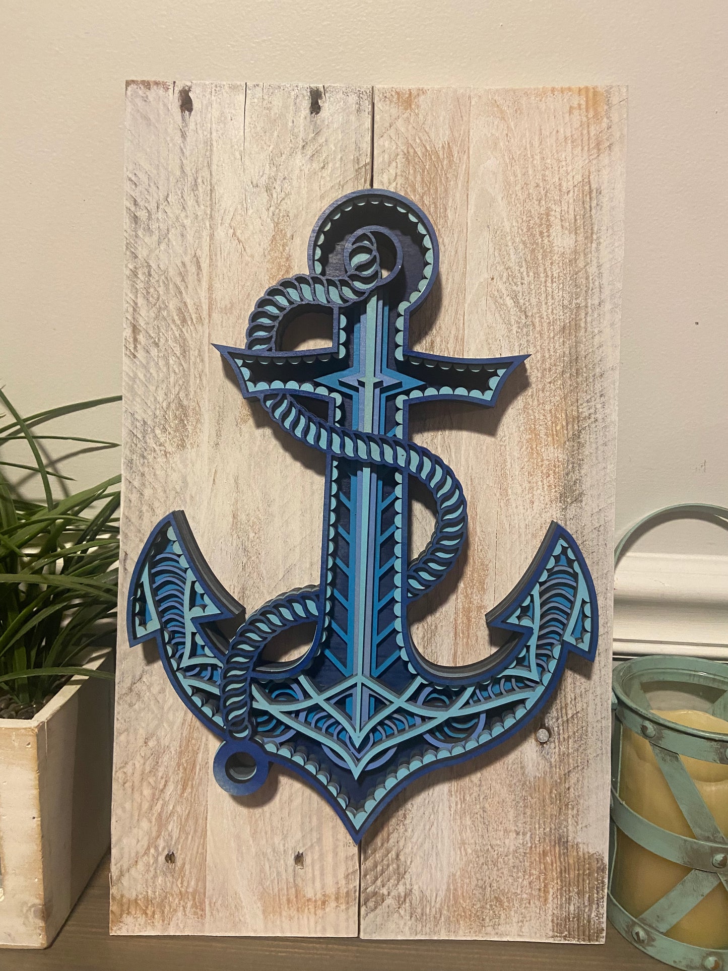 3D layered Anchor on pallet wood ( white wash)