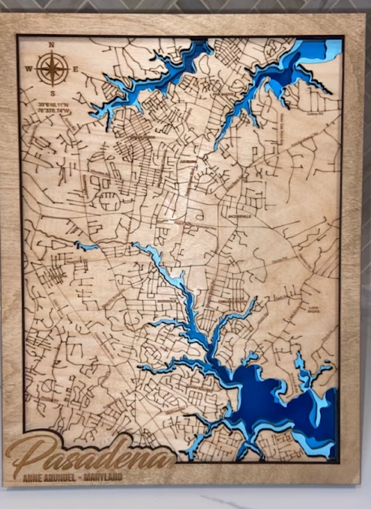 Pasadena Wooden Map